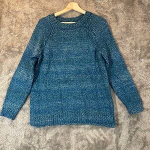 Lands End Teal Blue Marled Knit Sweater Pullover Womens M Medium 10 12